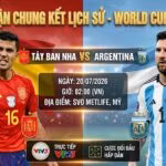 Nhận định soi kèo trận chung kết lịch sử World Cup 2026 giữa Tây Ban Nha vs Argentina lúc 02h00 ngày 20/07 trực tiếp trên Xoilac TV.